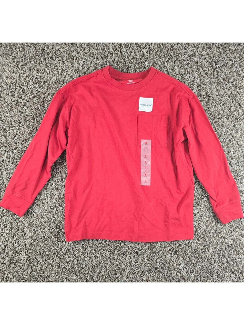 Old Navy Boys Sz S Oversized Long Sleeve T Shirt Solid Red NEW